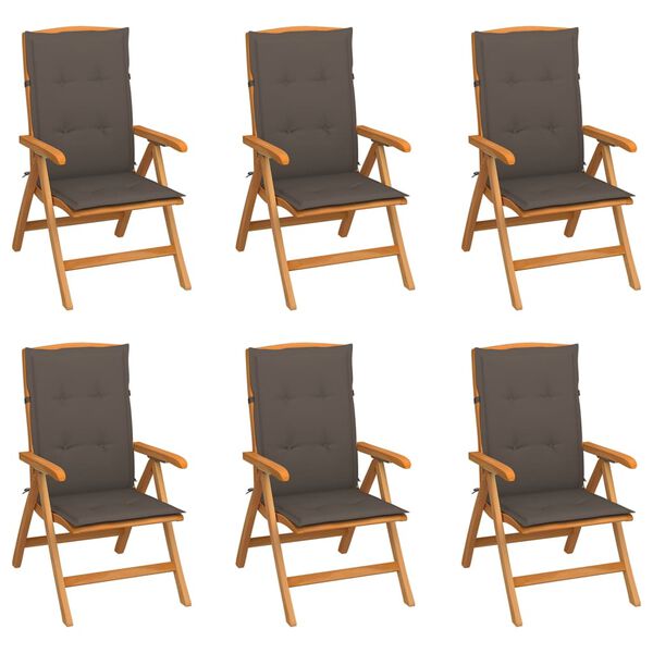 vidaXL Chaises inclinables de jardin et coussins lot de 6 Teck solide
