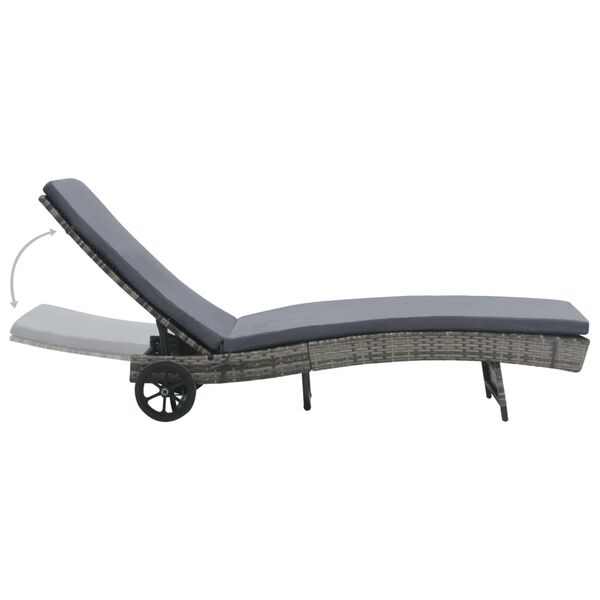 vidaXL Chaise longue avec roues et coussin R&eacute;sine tress&eacute;e Anthracite