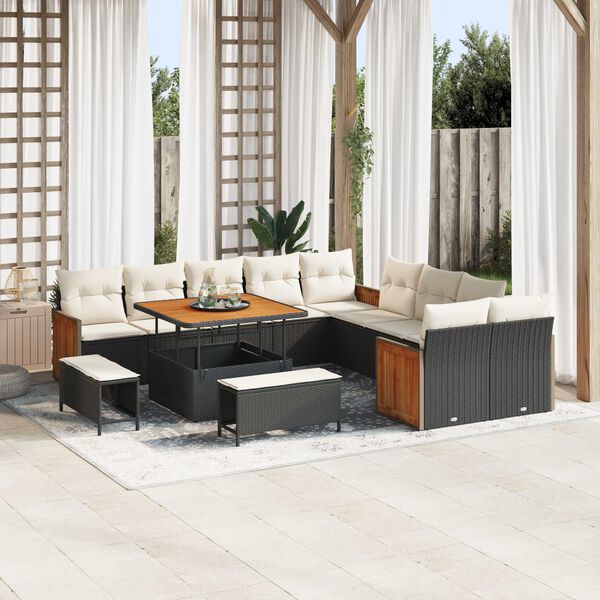 vidaXL Ensemble de canap&eacute; de jardin 17 pcs Noir et Cr&egrave;me polyrotin