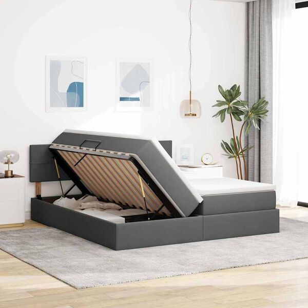 vidaXL Lit de Rangement Gris fonc&eacute; 200 x 200 cm Cuir synth&eacute;tique