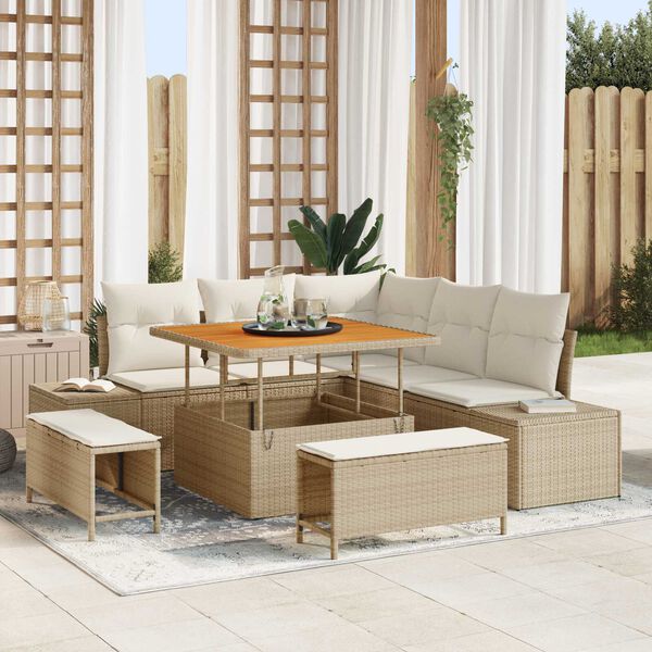vidaXL Ensemble de canap&eacute; de jardin 8 pcs Beige Poly rotin