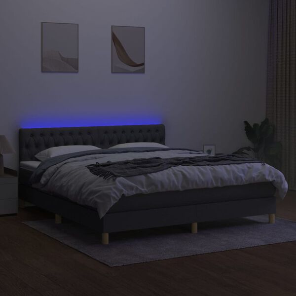vidaXL Sommier &agrave; lattes de lit et matelas et LED Gris fonc&eacute; 160x200 cm