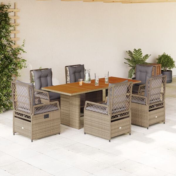 vidaXL Ensemble &agrave; manger de jardin et coussins 7 pcs beige poly rotin