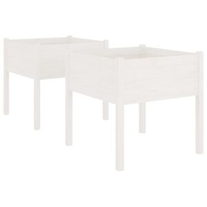 vidaXL Jardini&egrave;res 2 pcs Blanc 70x70x70 cm Bois de pin massif