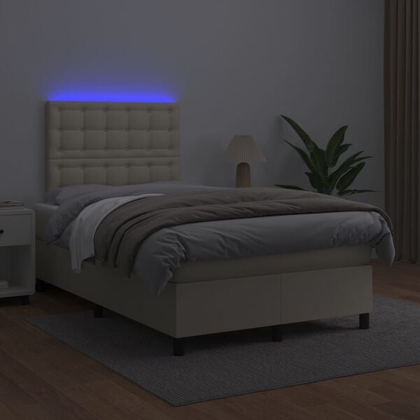 vidaXL Sommier &agrave; lattes de lit avec matelas et LED Cr&egrave;me 120x200 cm