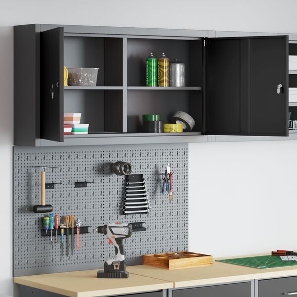 vidaXL Set de Cabinet d'Outils et Pegboard avec étagère 3 pcs Noir
