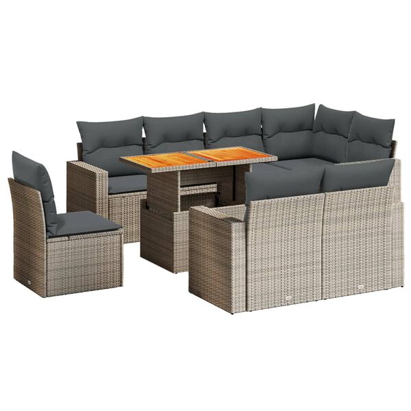 vidaXL Salon de jardin 9 pcs avec coussins gris r&eacute;sine tress&eacute;e
