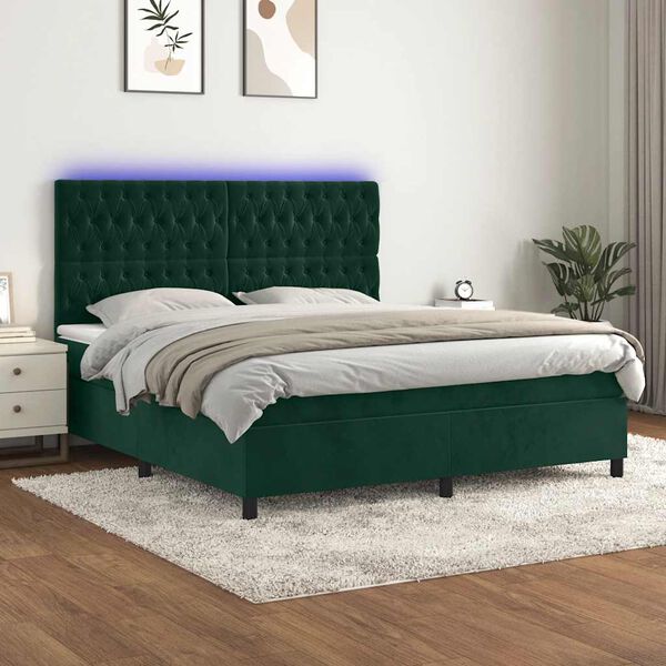 vidaXL Sommier &agrave; lattes de lit matelas et LED Vert fonc&eacute; 160x200 cm