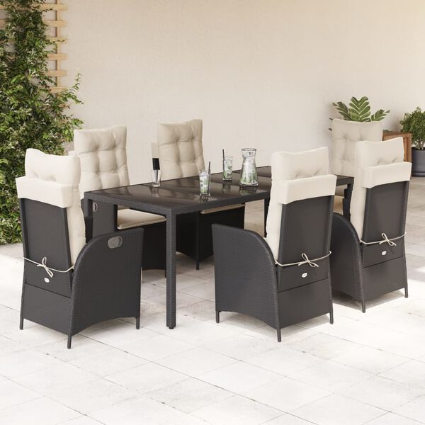 vidaXL Ensemble &agrave; manger de jardin coussins 7pcs Noir R&eacute;sine tress&eacute;e