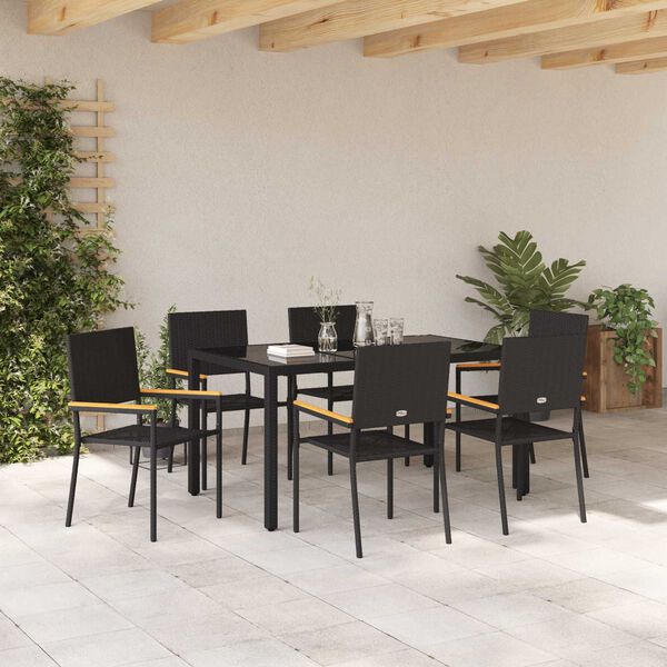 vidaXL Ensemble de salle à manger pour jardin 7 pcs Noir polyrotin