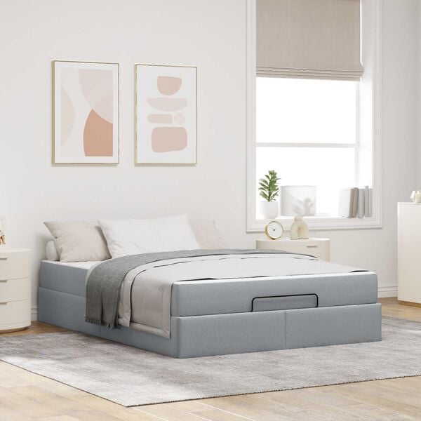 vidaXL Cadre de lit avec matelas avec matelas 2 pcs Gris clair tissu