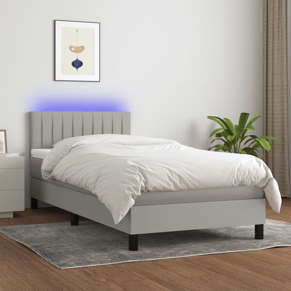 vidaXL Sommier &agrave; lattes de lit avec matelas et LED Gris clair 90x200cm