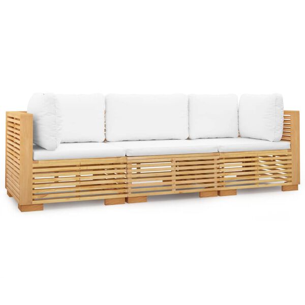 vidaXL Salon de jardin 3 pcs avec coussins Bois de teck solide