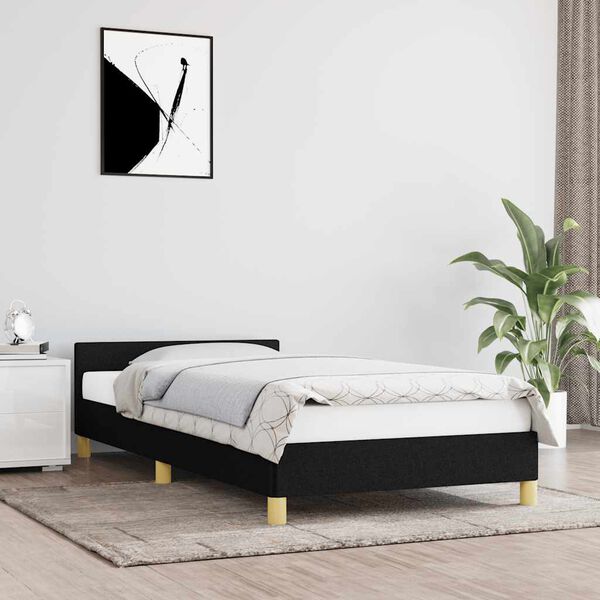 vidaXL Cadre de lit avec tête de lit sans matelas noir 90x200 cm tissu