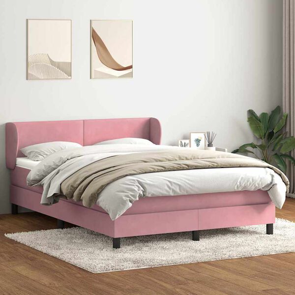 vidaXL Sommier &agrave; lattes de lit avec matelas rose 160x210 cm velours