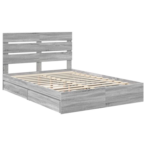 vidaXL Lit de Rangement Gris Sonoma 150 x 200 cm Bois d'ing&eacute;nierie