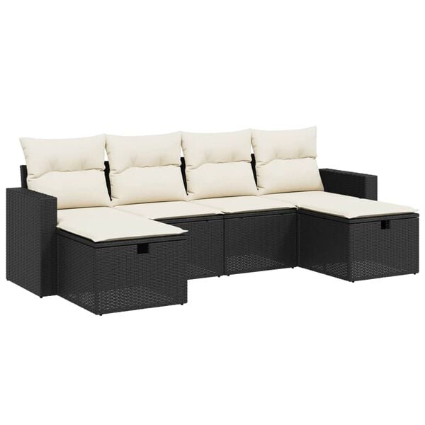 vidaXL Salon de jardin 6 pcs avec coussins noir r&eacute;sine tress&eacute;e