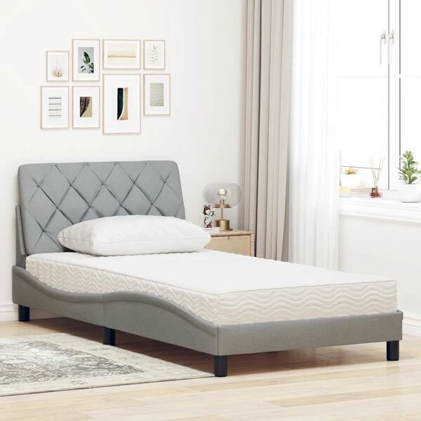vidaXL Lit avec matelas gris clair 100x200 cm tissu