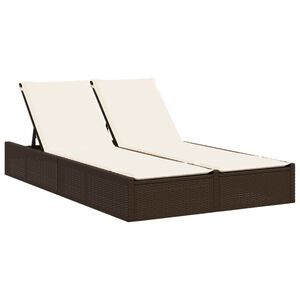vidaXL Chaise longue double avec coussins marron résine tressée