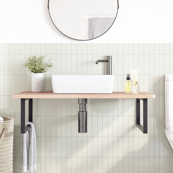 vidaXL &Eacute;tag&egrave;re de vasque murale acier et bois de ch&ecirc;ne massif