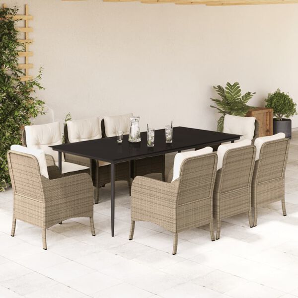 vidaXL Ensemble &agrave; manger de jardin et coussins 9 pcs beige Poly rotin