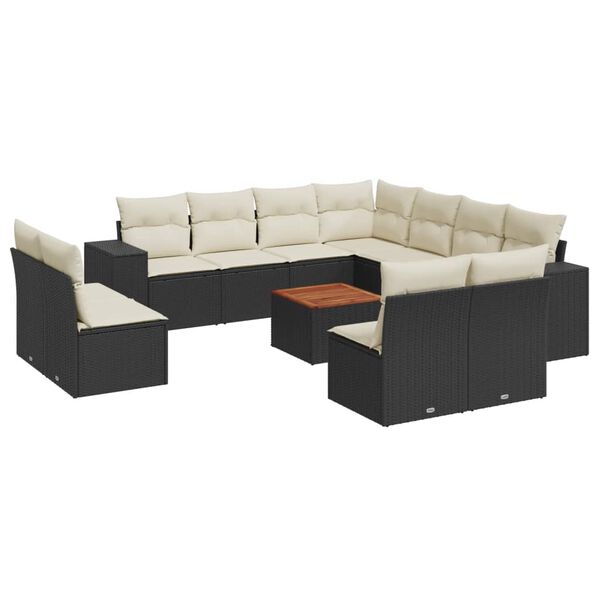 vidaXL Salon de jardin 12 pcs avec coussins noir r&eacute;sine tress&eacute;e