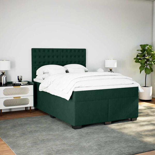 vidaXL Sommier &agrave; lattes de lit et matelas Vert fonc&eacute; 140x190cm Velours