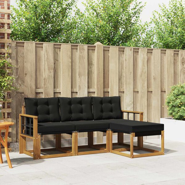 vidaXL Ensemble de canap&eacute;s d'ext&eacute;rieur 4 pcs Naturel et Noir