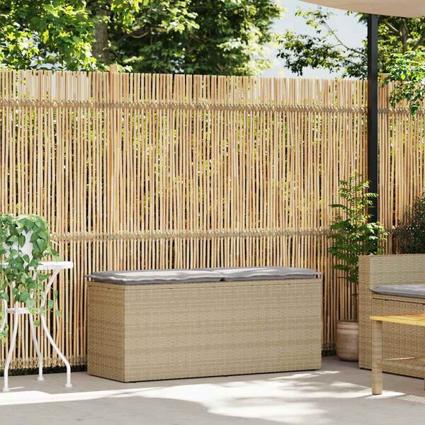 vidaXL Banc de jardin avec coussin beige 110x40x44 cm résine tressée
