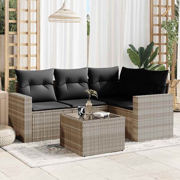 vidaXL Salon de jardin 5 pcs avec coussins gris clair r&eacute;sine tress&eacute;e