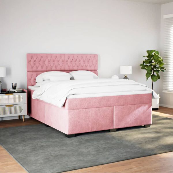 vidaXL Sommier &agrave; lattes de lit avec matelas Rose 180x200 cm Velours