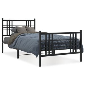 vidaXL Cadre de lit m&eacute;tal sans matelas avec pied de lit noir 90x190 cm
