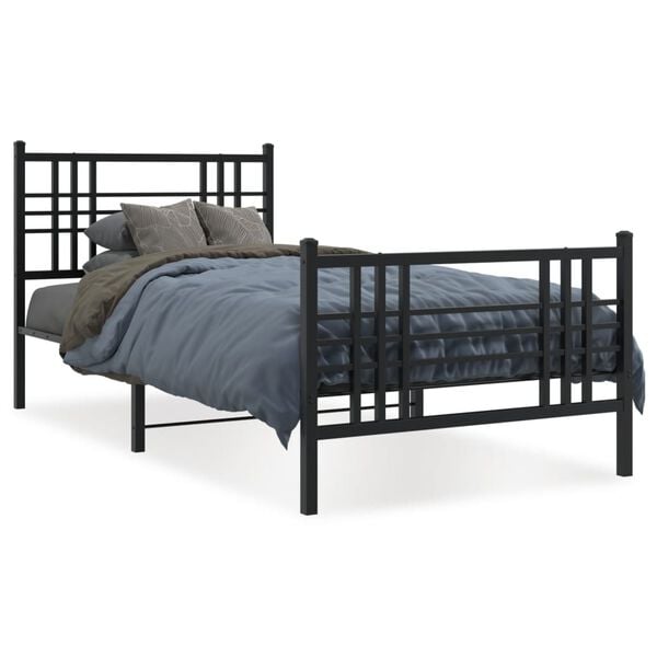 vidaXL Cadre de lit m&eacute;tal sans matelas avec pied de lit noir 90x190 cm