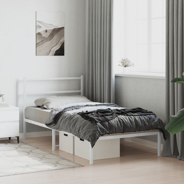 vidaXL Cadre de lit m&eacute;tal sans matelas et t&ecirc;te de lit blanc 100x190 cm