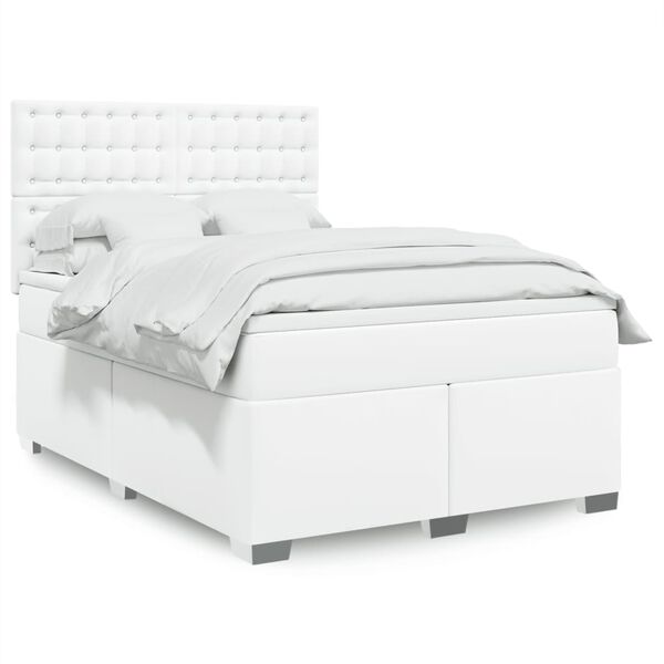 vidaXL Sommier &agrave; lattes de lit avec matelas Blanc 140x200cm Similicuir