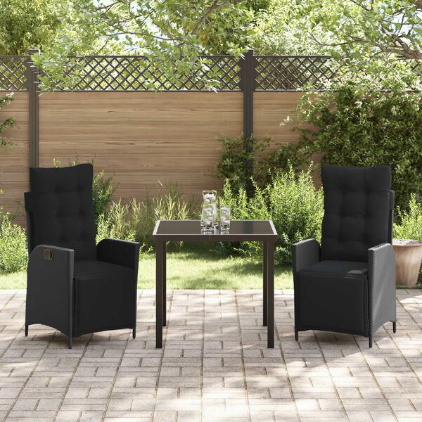 vidaXL Ensemble de salle &agrave; manger pour jardin 3 pcs Noir polyrotin