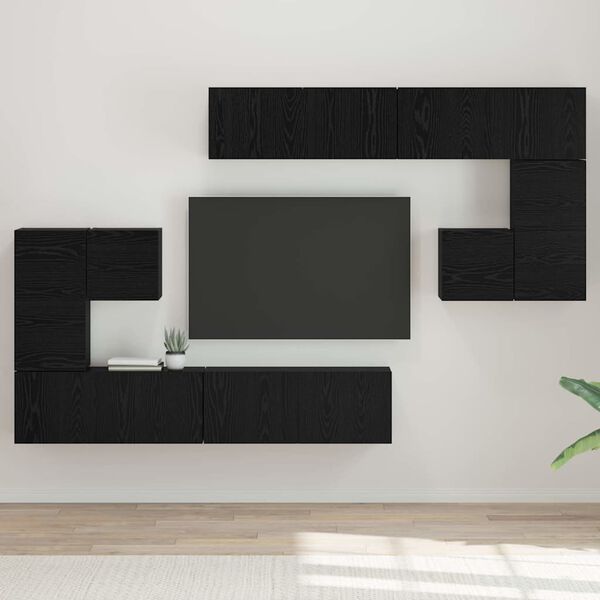vidaXL Unites TV Montage mural 4 pcs Ch&ecirc;ne noir Bois d'ing&eacute;nierie