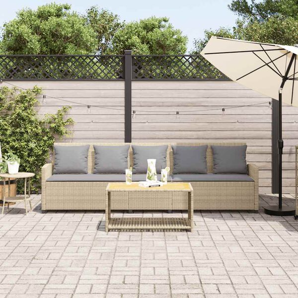 vidaXL Canap&eacute; de jardin avec coussins 5 places beige r&eacute;sine tress&eacute;e