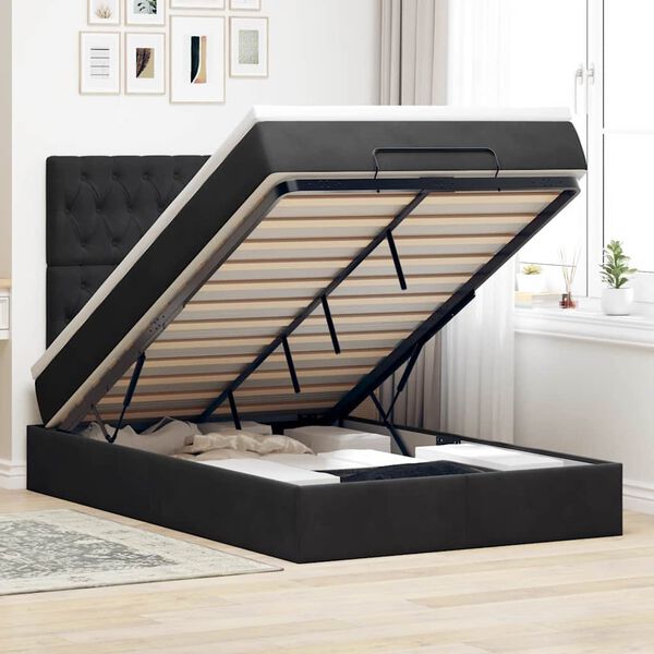 vidaXL Cadre de lit ottoman avec matelas noir 120x190 cm velours