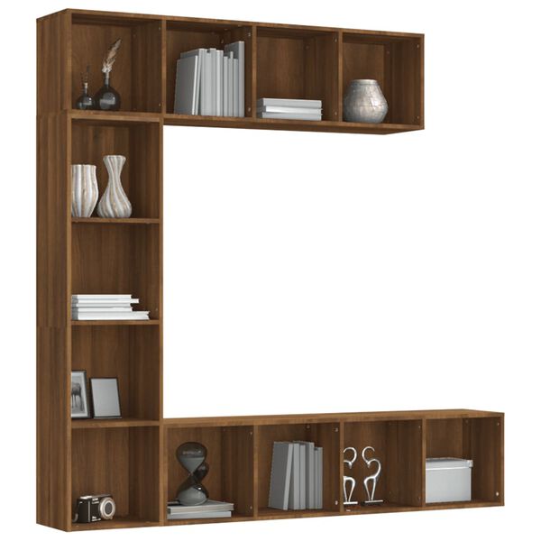 vidaXL Ensemble bibliothèque/meuble TV 3 pcs Chêne marron 180x30x180cm