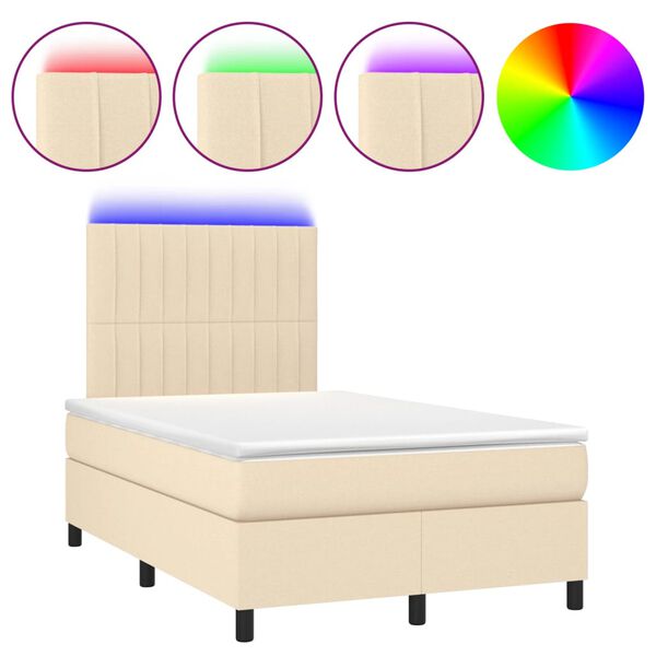 vidaXL Sommier &agrave; lattes de lit et matelas et LED Cr&egrave;me 120x200cm Tissu