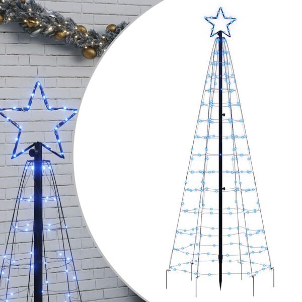vidaXL Sapin de No&euml;l &agrave; LED avec piquets 220 LED bleu 180 cm