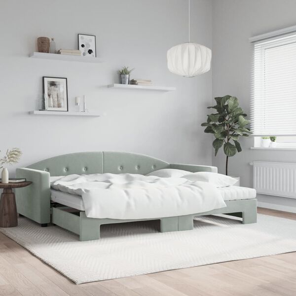 vidaXL Lit de jour avec gigogne et matelas gris clair 90x200cm velours