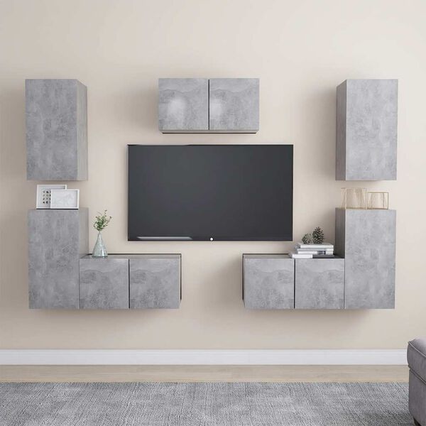 vidaXL Ensemble de meubles TV 7 pcs Gris b&eacute;ton Bois d'ing&eacute;nierie