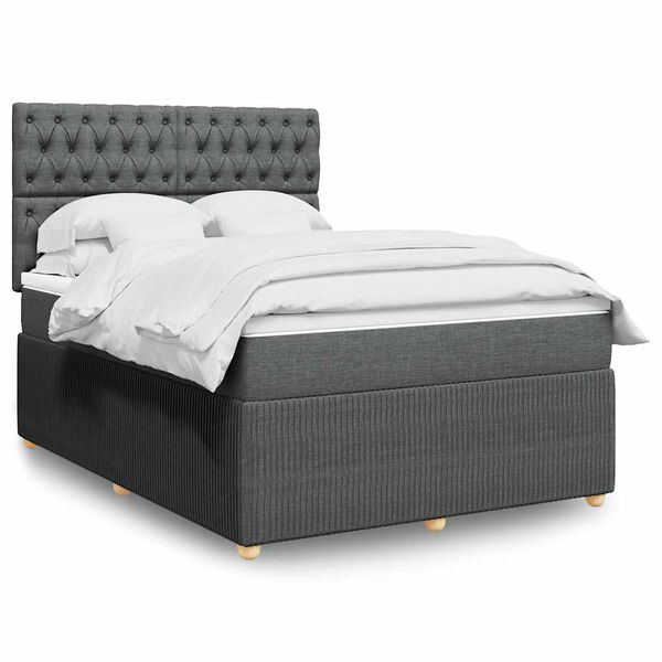 vidaXL Sommier &agrave; lattes de lit avec matelas Gris fonc&eacute; 140x200cm Tissu