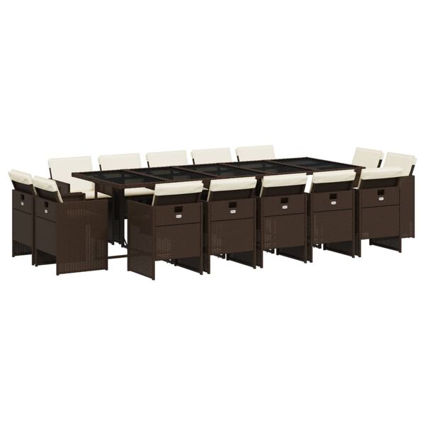 vidaXL Ensemble &agrave; manger de jardin avec coussins 15 pcs marron rotin