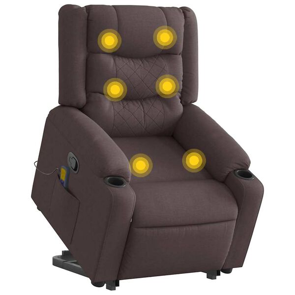 vidaXL Fauteuil inclinable de massage Marron fonc&eacute; Tissu