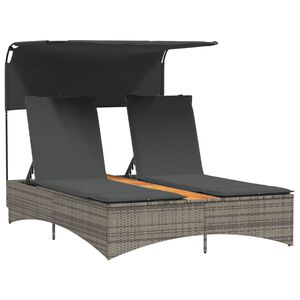 vidaXL Chaise longue double et auvent et coussins gris r&eacute;sine tress&eacute;e