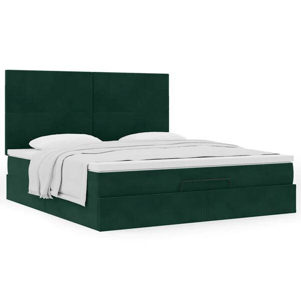 vidaXL Cadre de lit ottoman avec matelas vert fonc&eacute; 160x200 cm velours