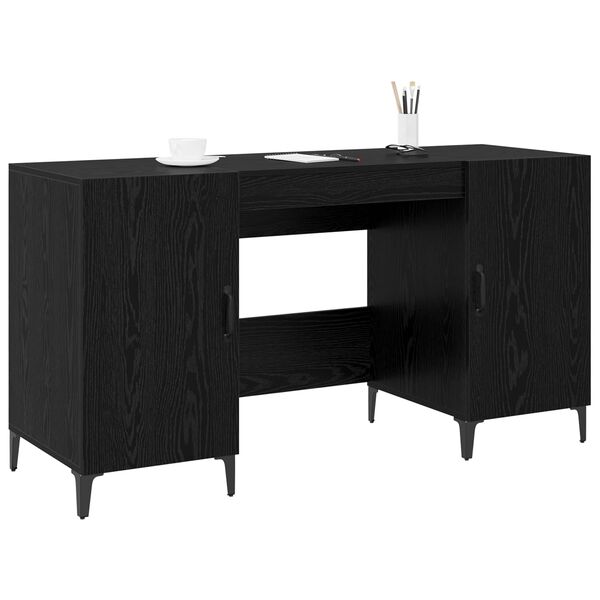 vidaXL Bureau avec porte Ch&ecirc;ne noir 140 x 50 x 75 cm Bois d'ing&eacute;nierie